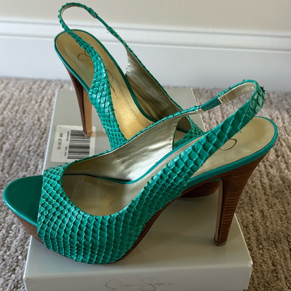 Jessica Simpson - Astor Slingback Heels - Tropicsl Green Snake Print